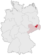 Kort over Tyskland, position for distriktet Kamenz fremhævet