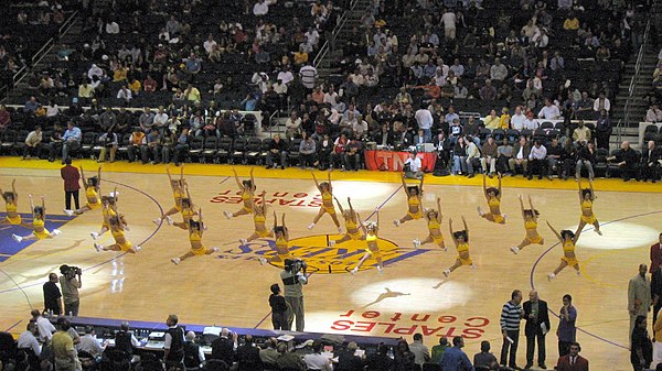 The Laker Girls performing during a time out.