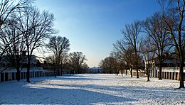 Winter view toward the South Lawn Lawn UVa south toward Old Cabell Hall 2010.jpg
