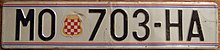 License plate of Mostar with the Coat of arms of Herzeg-Bosnia License plate of Herzeg-Bosna, Mostar.jpg