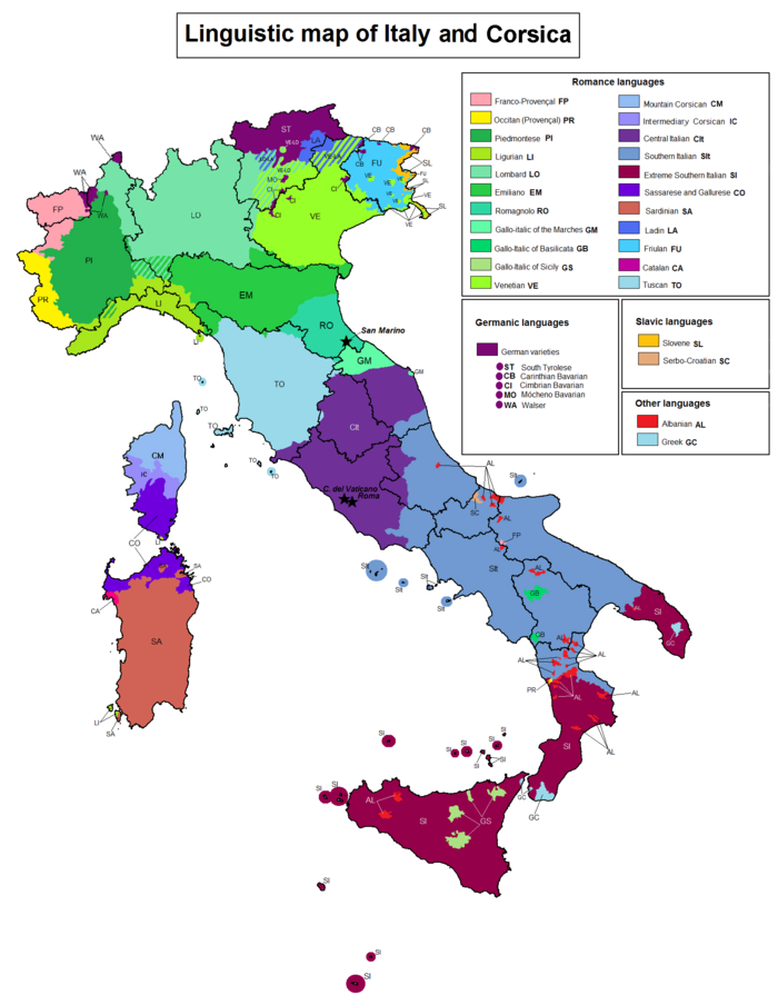 Het Italiaanse taallandschap Talen en dialecten in Italië