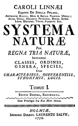 Titelblatt vu dr 10. Uflag vu Systema Naturae