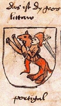 Lithuanian coat of arms, dating to 1475, which, judging from its archaic look, was likely redrawn from an even earlier painting[127]