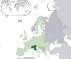 Map of Europe, showing Padania (as claimed by Lega Nord) in dark green Location map Padania.png