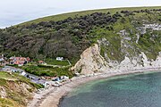 Lulworth Cove in Dorset, England in May 2021.