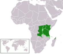      Zonele în care swahili este limba indigenilor,      limbă oficială sau națională,      Ca limbă comercială, se extinde mai spre nord-vest. Nu este foarte mult vorbită în regiunea Baganda din Uganda.