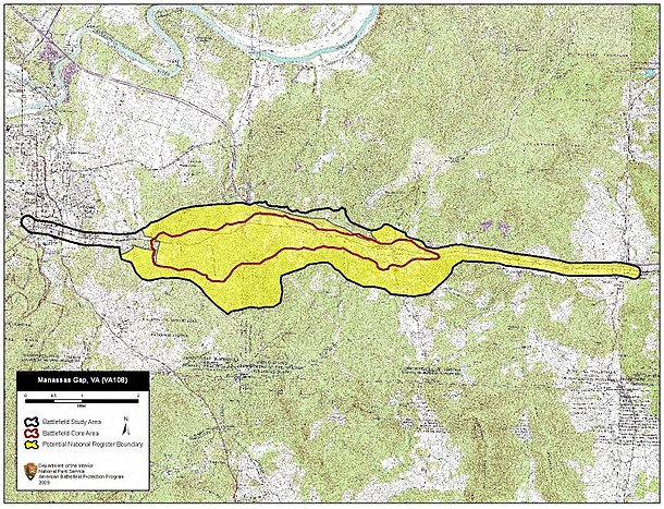 Map of Manassas Gap Battlefield core and study areas by the American Battlefield Protection Program