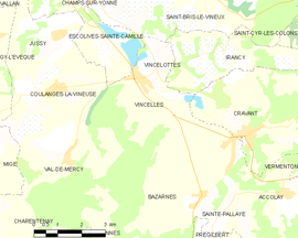 Mapa obce Vincelles