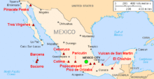 Socorro and Barcena on San Benedicto are indicated on this map of Mexican volcanoes Map mexico volcanoes.gif