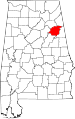 Mapa del estado que destaca el condado de Calhoun