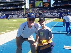 Schottenheimer with a Chargers fan in 2004 as San Diego's coach. Marty Schottenheimer Chargers.jpg