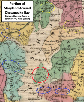 peta tua menunjukkan Maryland sekitar Chesapeake Bay pada tahun 1813