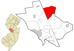 Princeton highlighted in Mercer County. Inset map: Mercer County highlighted in the State of New Jersey.