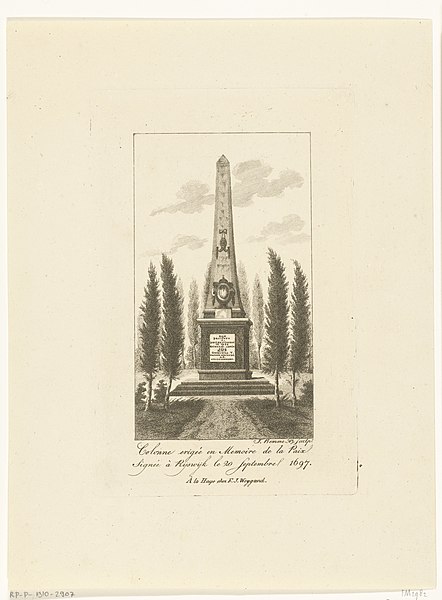 File:Monument voor de vrede van Rijswijk, 1697 gesloten Colonne erigée en memoire de la paix signée à Rijswijk le 20 septembre 1697 (titel op object), RP-P-1910-2907.jpg