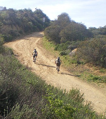 Mountain Bikers at Southern Terminus of Reseda Drive Mountain Bikers at Marvin Braude Gateway Park.JPG