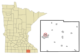 Mower County Minnesota Incorporated and Unincorporated areas Mapleview Highlighted.svg