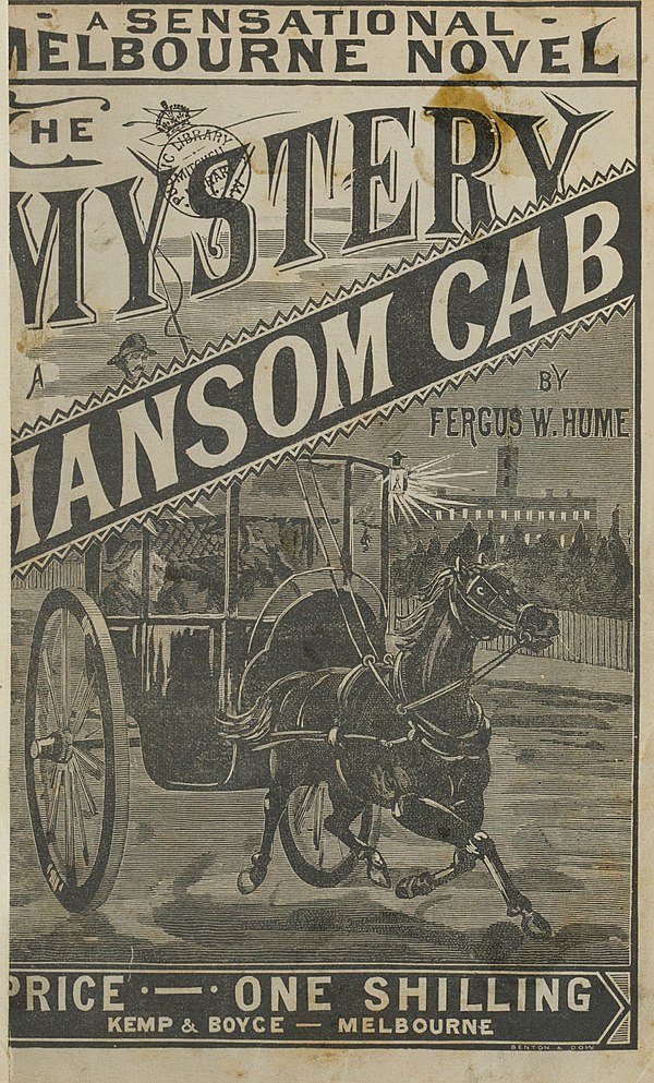 Cover art for 'The mystery of a hansom cab', written by Fergus W. Hume