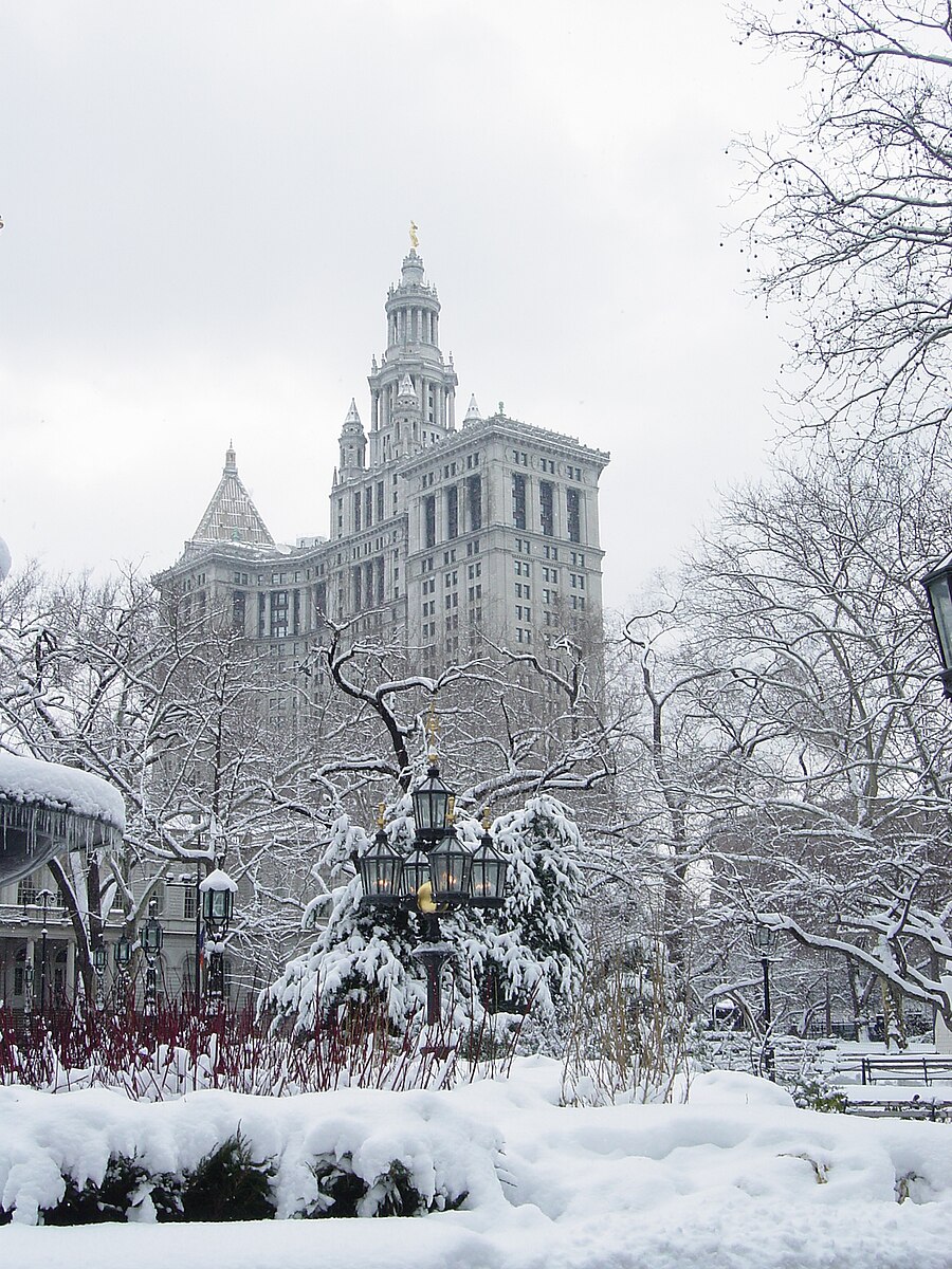 City Hall Park NYC Snowing