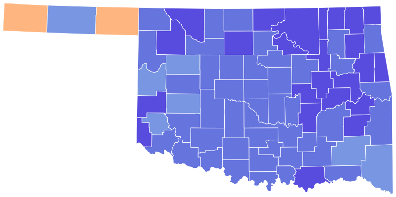 File:Oklahoma Democratic presidential primary election results by county margins, 2000.svg