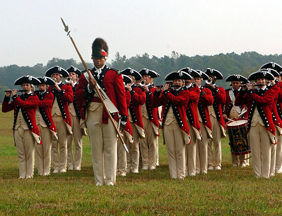 The United States Army Old Guard Fife and Drum Corps performs at a celebration commemorating the 225th anniversary of the American victory at the Siege of Yorktown, during the American Revolutionary War.