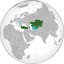 Members and observers of the Organization of Turkic States Organization of Turkic States (orthographic projection).svg