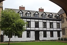 "The dolls house", a surviving 1743 building of St Mary's Hall, abutting the 1640 chapel and hall on the right Oriel Staircase 12.jpg