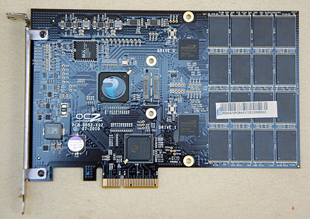 An OCZ RevoDrive SSD, a full-height x4 PCI Express card