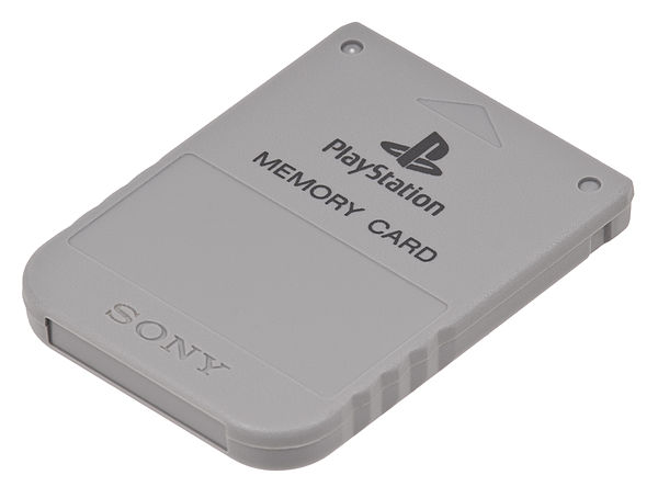 Electronic memory cards used explicitly for game saves, such as this one for the Sony PlayStation, were common during the 5th and 6th generation of co