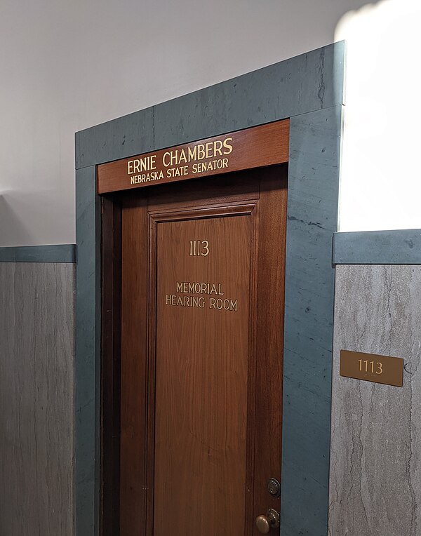 The Ernie Chambers Memorial Hearing Room in the Nebraska Capitol