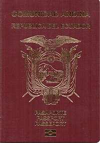 An Ecuadorian passport with biometric chip. Pasaporte Biometrico Ecuatoriano.jpg