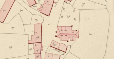 Plan cadastral napoléonien ; le cimetière se trouve encore au pied de l'église qui n'a toujours pas était restaurée.