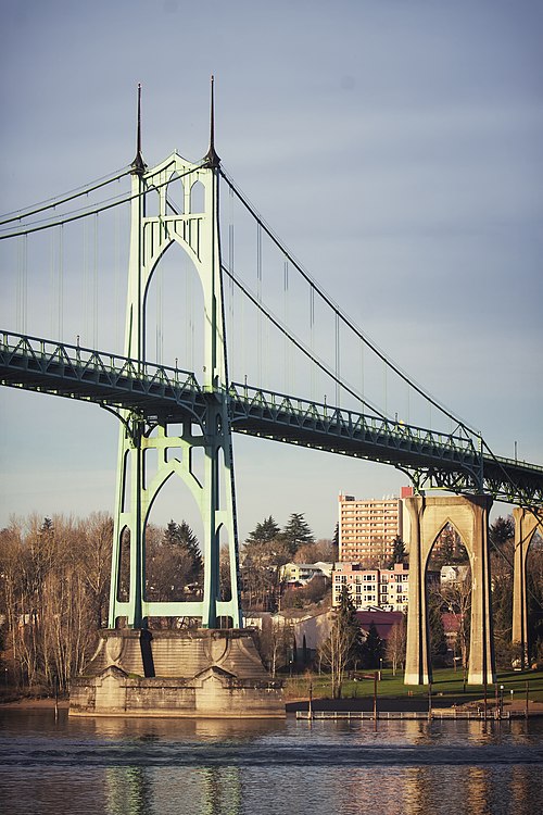 Image: Portland, OR — St. John's Bridge, view of east tower from southwest