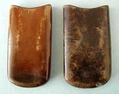 A mid-19th century wallet or pouch made of leather.