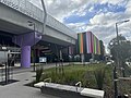 The eastern side of the forecourt, landscaping and station building, August 2024