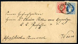 Type: N-G 1. On stamps of Austrian Levant Cancel. date: 2.6.1872. Destination: Wien