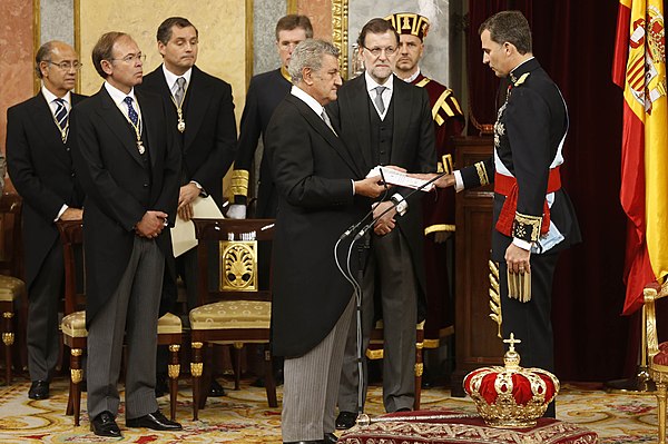 Felipe of Bourbon and Greece takes the oath before the Cortes Generales during the proclamation ceremony at the Palacio de las Cortes, Madrid the 19th