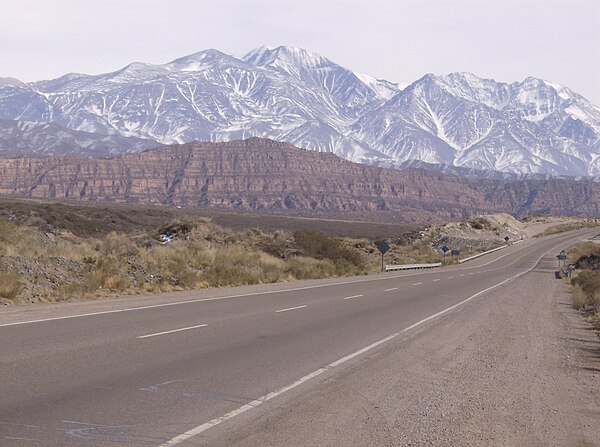 The snowy Andes viewed from the National Route 7