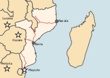 Railway network of Mozambique Railways in Mozambique.svg