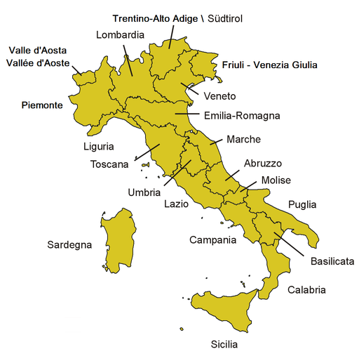 Regioni of Italy with official names