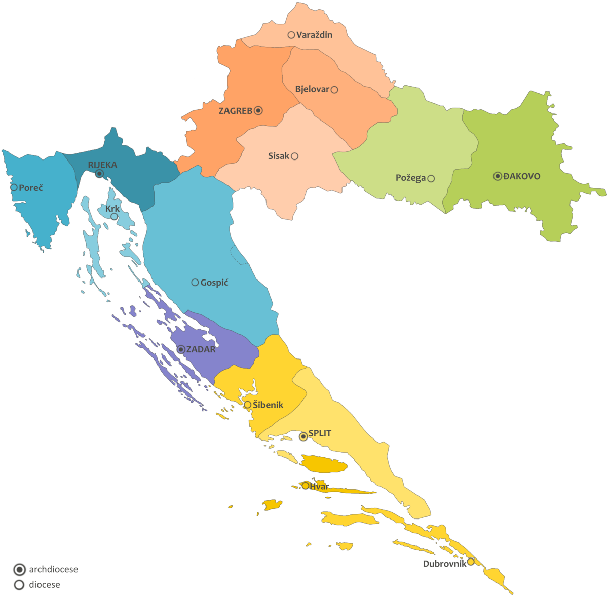 požega karta hrvatske Katolička upravna podjela Republike Hrvatske – Wikipedija požega karta hrvatske