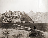 An 1881 photo showing the ruined Old Kandahar citadel of Shah Hussain Hotak that was destroyed by the Afsharid forces of Nader Shah in 1738. This destroyed fortress is still standing today.