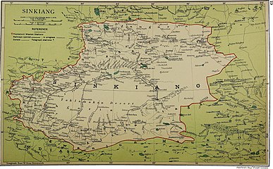 Map including the Afghanistan–China border (1917)