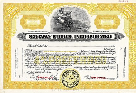Safeway Stores 1955 Specimen Stock certificate