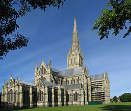 De torenspits van de Kathedraal van Salisbury.