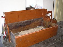 Irish settle bed, folded out for use as a bed Settee - bed (2), Sean Mac Diarmada's House - geograph.org.uk - 1127548.jpg