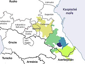 Rozšíření severovýchodokavkazských jazyků.