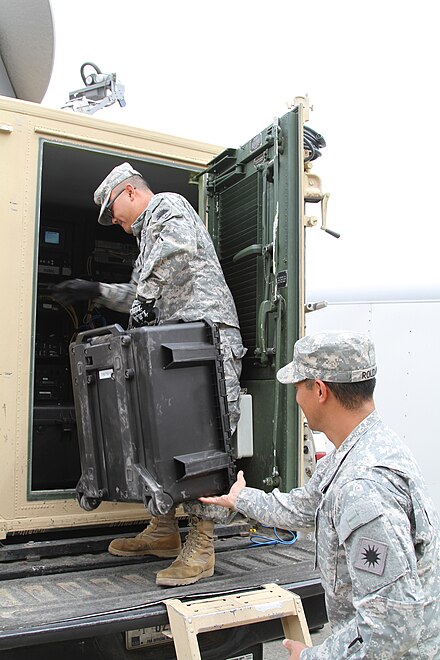 Sgt. Tien Quach, left, the California State Military Reserve, and Sgt. Jason Roldan load equipment into an Incident Commander's Command, Control and Communications Unit (IC4U). Sgt. Tien Quach, left, the California National Guard's State Military Reserve, and Sgt. Jason Roldan.jpg