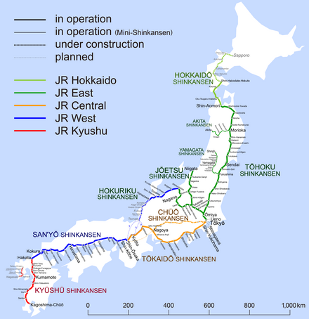 The Shinkansen (bullet train) network, including routes that are planned or under construction.
