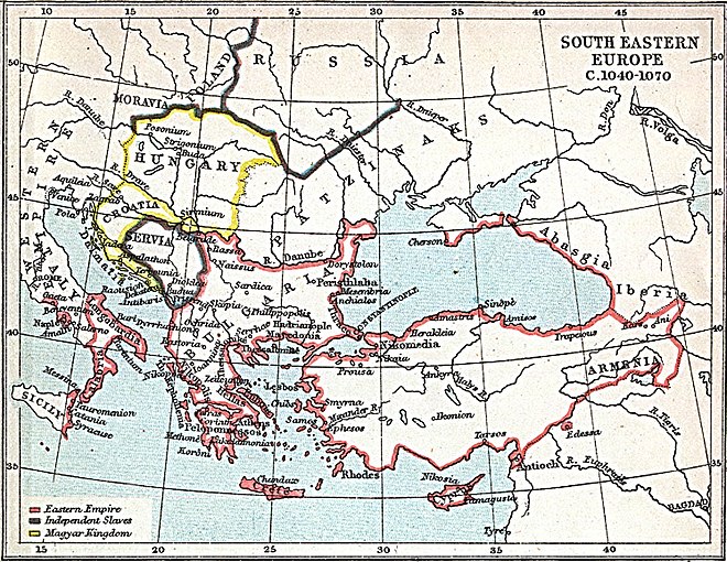 Map of Southeastern Europe, c. 1040–70. Pechenegs are called by the alternate name Patzinaks.
