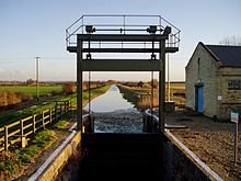 The lock at the junction between Swaffham Bulbeck Lode and the River Cam